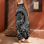 Black And White Lotus Flower Print Harem Pants