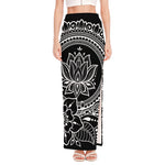 Black And White Lotus Flower Print High Slit Maxi Skirt