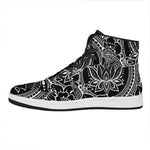 Black And White Lotus Flower Print High Top Leather Sneakers