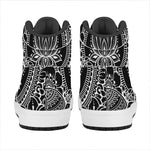 Black And White Lotus Flower Print High Top Leather Sneakers