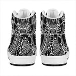 Black And White Lotus Flower Print High Top Leather Sneakers