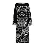 Black And White Lotus Flower Print Hooded Bathrobe