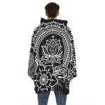 Black And White Lotus Flower Print Hoodie Blanket