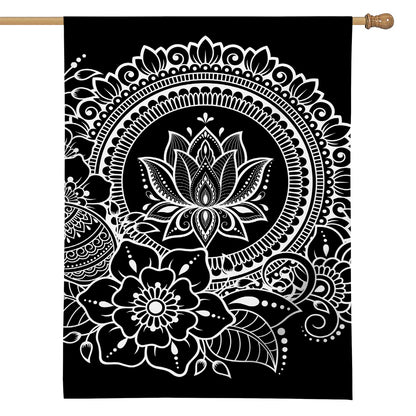 Black And White Lotus Flower Print House Flag