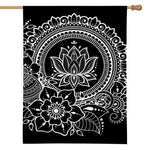 Black And White Lotus Flower Print House Flag