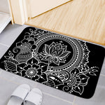Black And White Lotus Flower Print Indoor Door Mat