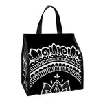 Black And White Lotus Flower Print Insulated Lunch Tote