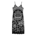 Black And White Lotus Flower Print Jersey Midi Cami Dress