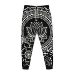 Black And White Lotus Flower Print Jogger Pants