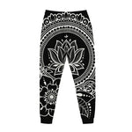 Black And White Lotus Flower Print Jogger Pants