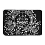 Black And White Lotus Flower Print Kitchen Mat