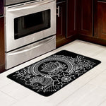 Black And White Lotus Flower Print Kitchen Mat
