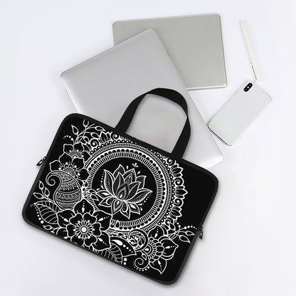 Black And White Lotus Flower Print Laptop Sleeve With Handle