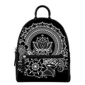 Black And White Lotus Flower Print Leather Backpack