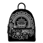 Black And White Lotus Flower Print Leather Backpack