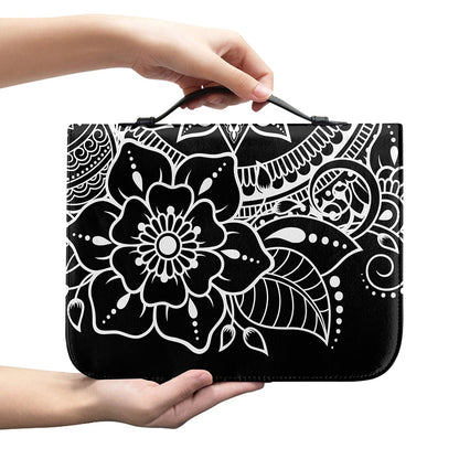 Black And White Lotus Flower Print Leather Bible Cover