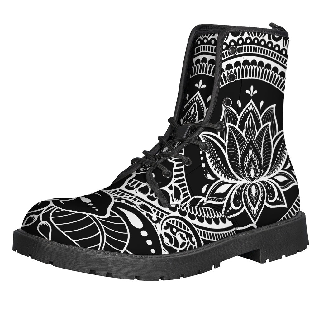 Black And White Lotus Flower Print Backpack