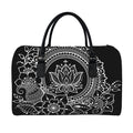 Black And White Lotus Flower Print Leather Duffel Bag