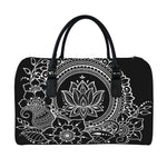 Black And White Lotus Flower Print Leather Duffle Bag