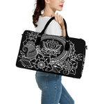 Black And White Lotus Flower Print Leather Duffle Bag