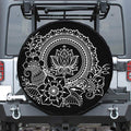 Black And White Lotus Flower Print Leather Spare Tire Cover