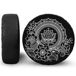 Black And White Lotus Flower Print Leather Spare Tire Cover