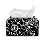 Black And White Lotus Flower Print Leather Tissue Box Cover