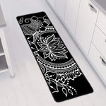 Black And White Lotus Flower Print Long Kitchen Mat