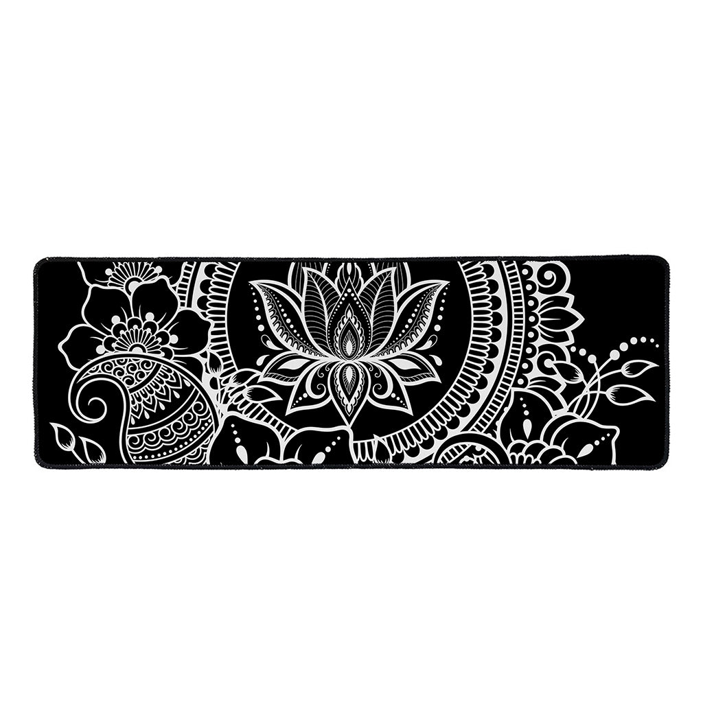Black And White Lotus Flower Print Long Kitchen Mat