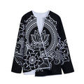 Black And White Lotus Flower Print Long Sleeve Short Coat