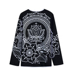 Black And White Lotus Flower Print Long Sleeve Short Coat