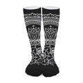 Black And White Lotus Flower Print Long Socks