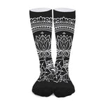 Black And White Lotus Flower Print Long Socks