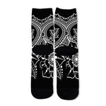 Black And White Lotus Flower Print Long Socks
