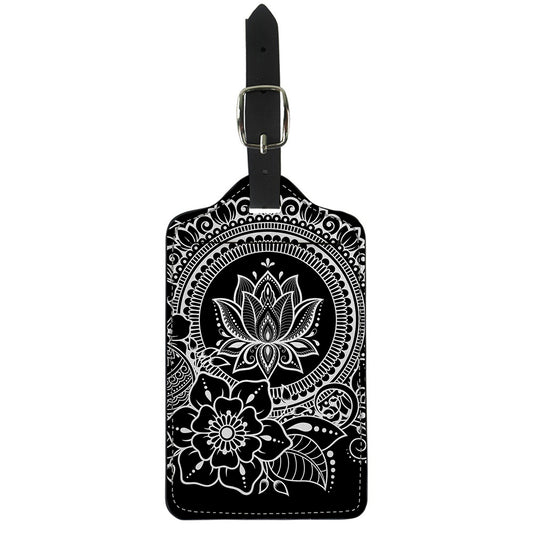 Black And White Lotus Flower Print Luggage Tag