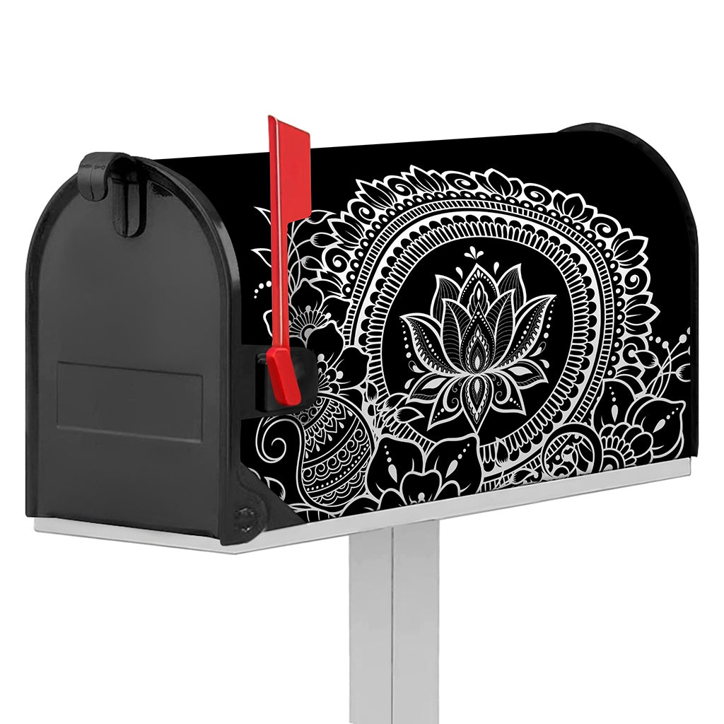 Black And White Lotus Flower Print Mailbox Cover