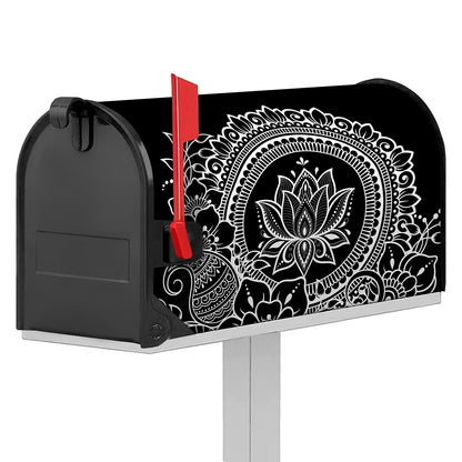 Black And White Lotus Flower Print Mailbox Cover