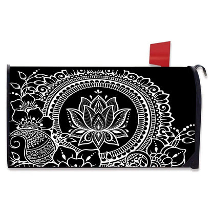 Black And White Lotus Flower Print Mailbox Cover