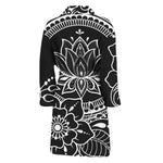 Black And White Lotus Flower Print Men's Bathrobe