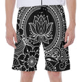 Black And White Lotus Flower Print Men's Beach Shorts
