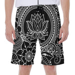 Black And White Lotus Flower Print Men's Beach Shorts