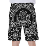 Black And White Lotus Flower Print Men's Beach Shorts