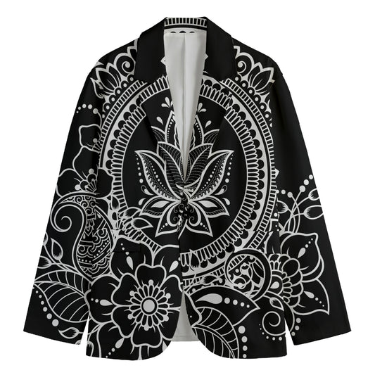 Black And White Lotus Flower Print Men's Blazer