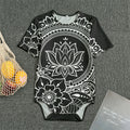 Black And White Lotus Flower Print Men's Bodysuit