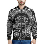 Black And White Lotus Flower Print Men's Bomber Jacket