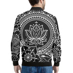 Black And White Lotus Flower Print Men's Bomber Jacket