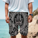 Black And White Lotus Flower Print Men's Cargo Shorts