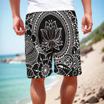 Black And White Lotus Flower Print Men's Cargo Shorts