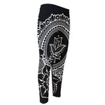 Black And White Lotus Flower Print Men's Compression Pants