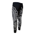 Black And White Lotus Flower Print Men's Compression Pants